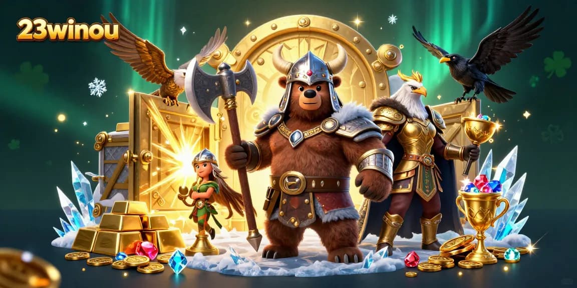 Unleash thrilling gameplay with 23winou's dynamic casino adventures featuring a Viking bear and Valkyrie eagle.