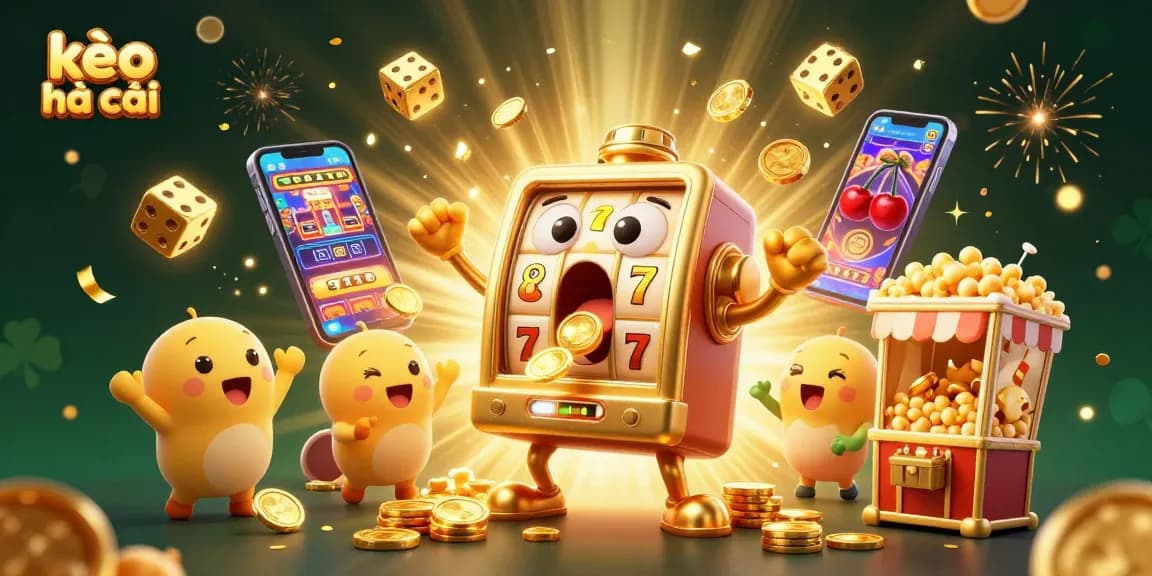Experience kèo nhà cái action as golden slot machines cheer amidst exploding coins and vibrant casino elements.