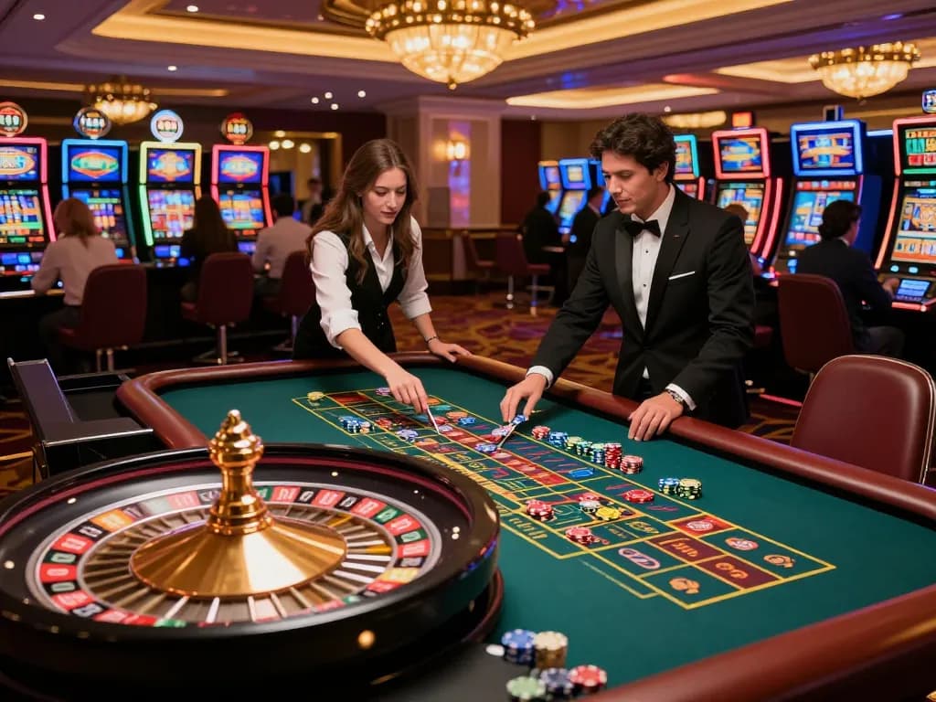 Players at s666no1 place bets on a vibrant roulette table, showcasing the excitement of casino gambling.