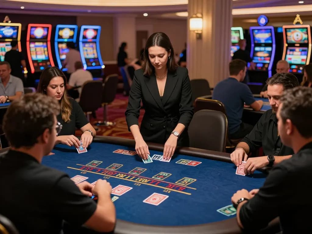 KUBET players engaging in a live dealer blackjack game at a luxurious casino table.