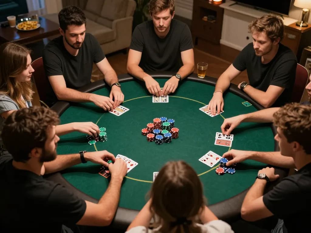 Engaged players enjoying poker at home while strategizing their bets at MM88 gaming night