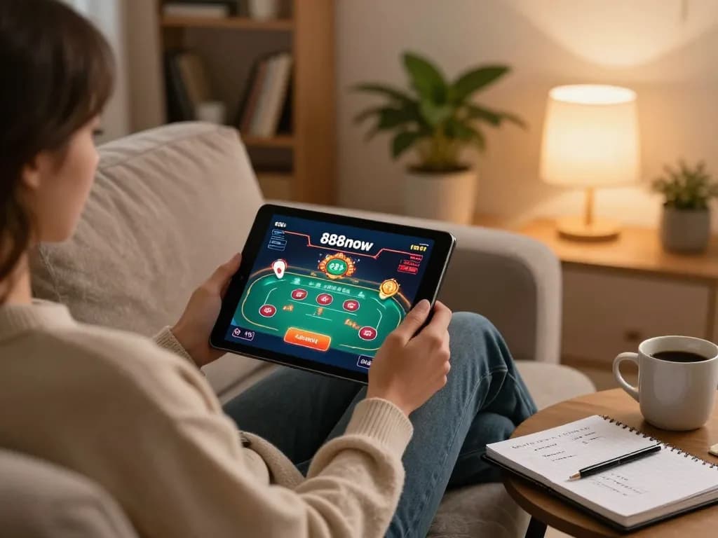 Engaging moment of 888now đăng nhập for online poker with cozy home ambiance.