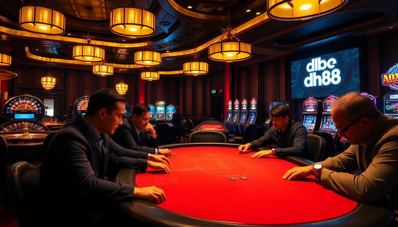High-stakes poker table showcasing the thrilling atmosphere of gambling, with dh88 displayed prominently.