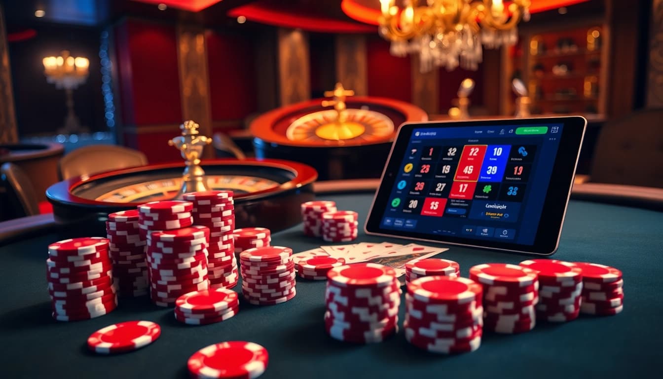 Experience the excitement of casino gaming at https://tg88pro.com/ with vibrant chips, cards, and a roulette wheel.