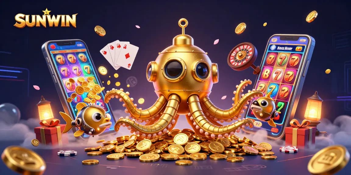 SUNWIN showcases thrilling slot games with golden coins erupting, perfect for casino enthusiasts.