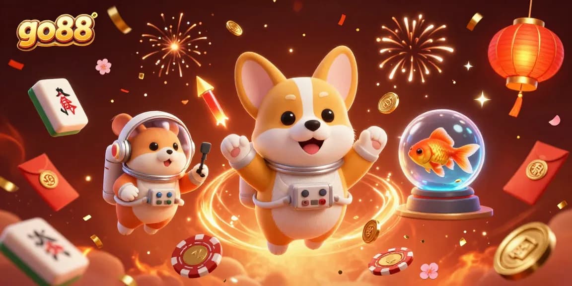 Engage with go88's thrilling gameplay in a vibrant space casino setting, featuring unique characters and elements.