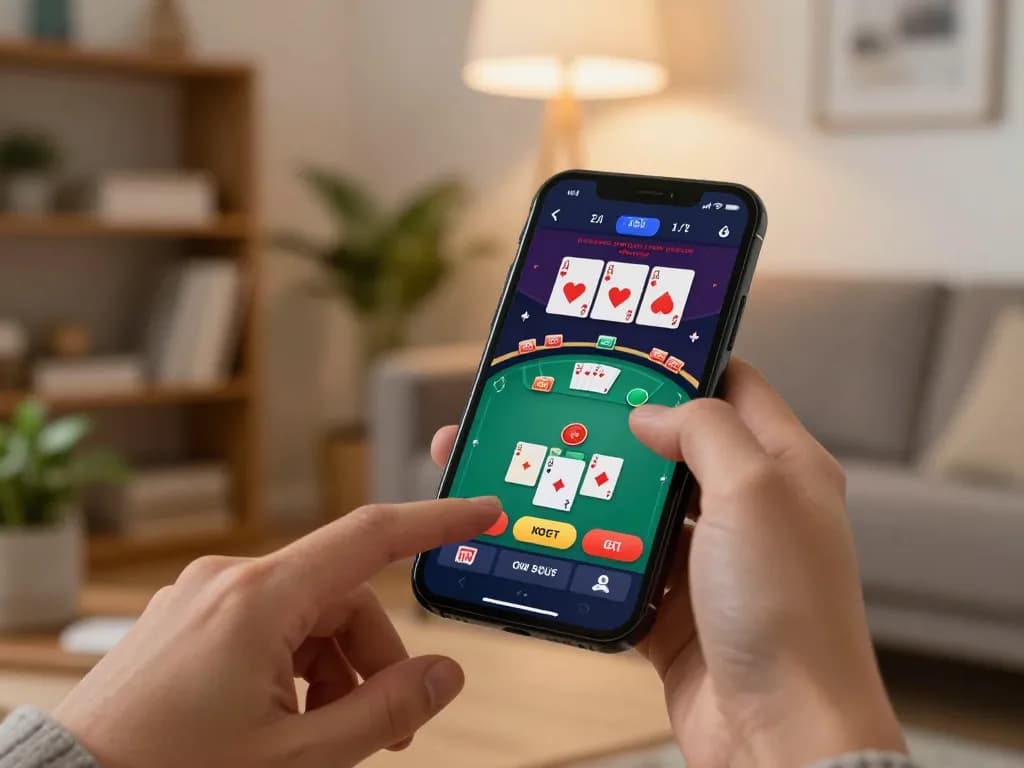Player engaging in a poker game on mobile with 789bet app, showcasing strategic betting options and game interface.