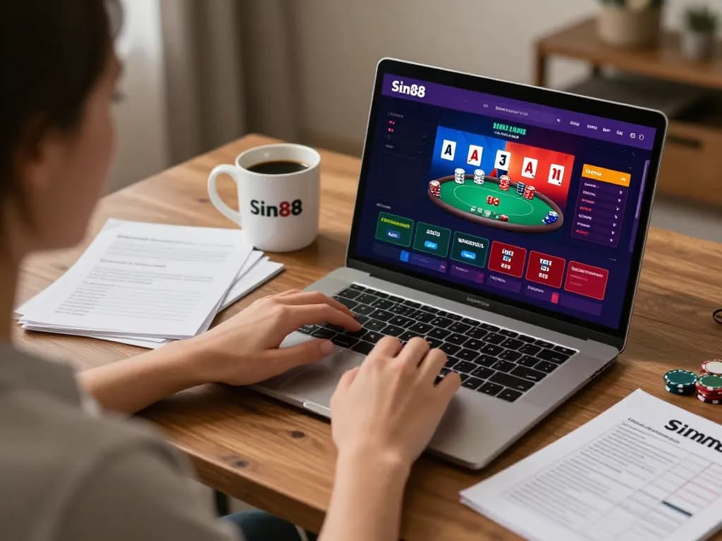 Engaging with the Sin88 betting platform in a cozy online gaming setup.