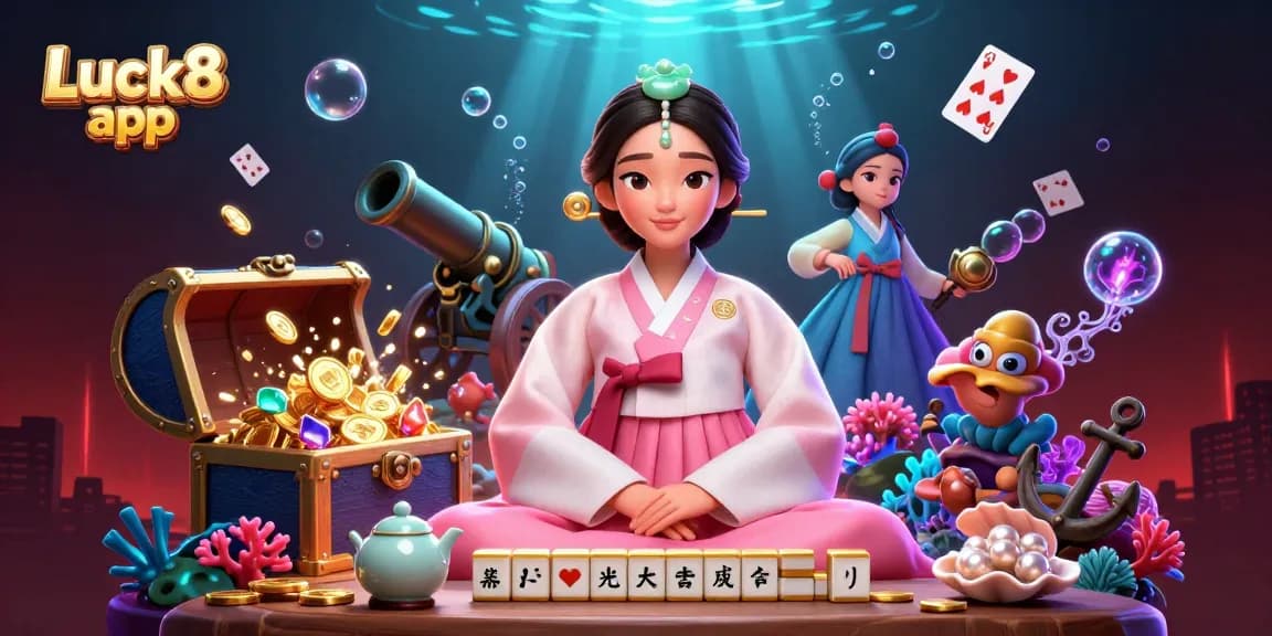 Engage with the Luck8 app through vibrant 3D casino illustration showcasing dynamics of gaming.