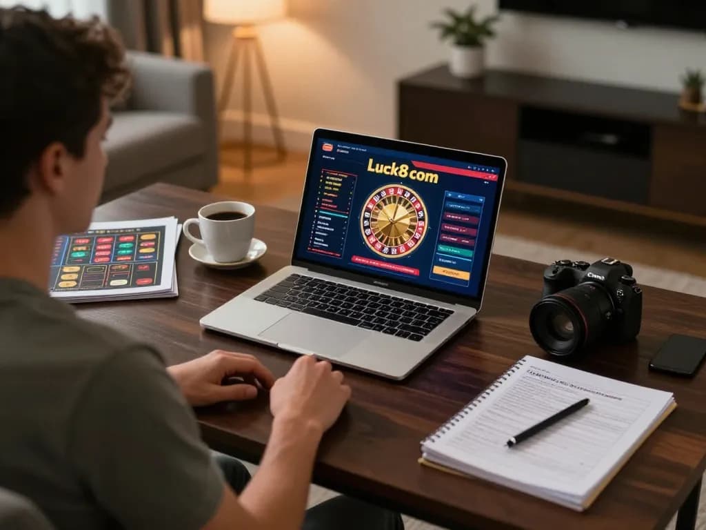 Engaged player enjoying a roulette game on luck8com at home, showcasing an exciting online gambling experience.