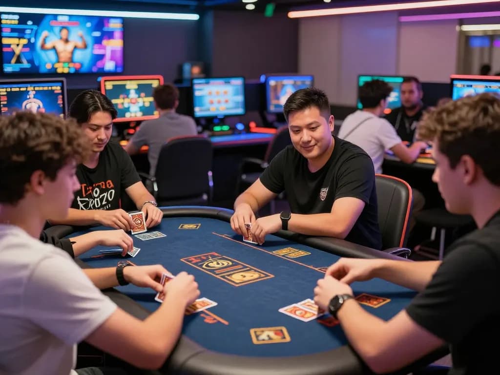 Players enjoying Game bài at a vibrant online casino with colorful graphics and competitive atmosphere.