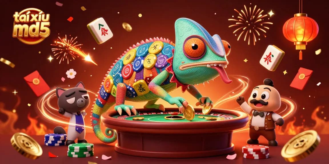 Engage in thrilling tài xỉu md5 gameplay with dynamic visuals and festive elements in a vibrant casino scene.