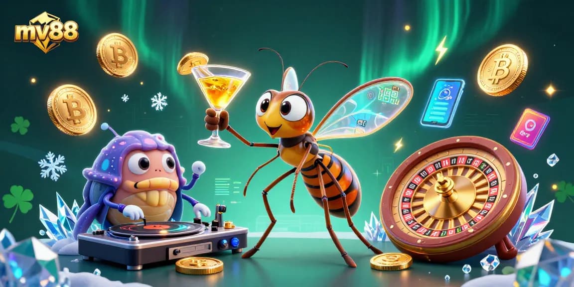 Engage with mv88 online casino action featuring vibrant characters amidst crypto elements.