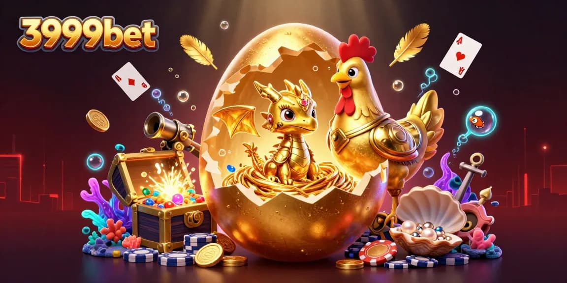 Experience thrilling wins at 3999bet with golden treasures and vibrant game elements in this dynamic casino illustration.