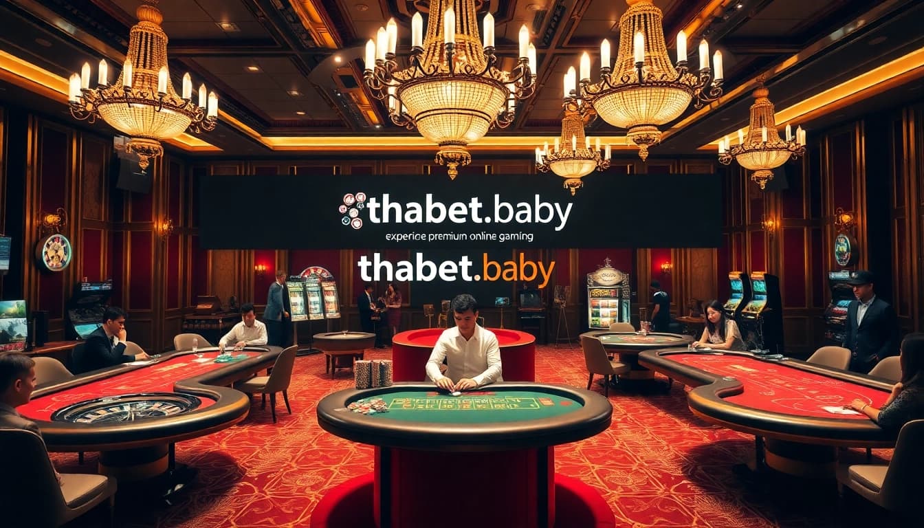 Players enjoy an exciting game at THABET.baby, featuring luxurious casino tables and high-stakes action.