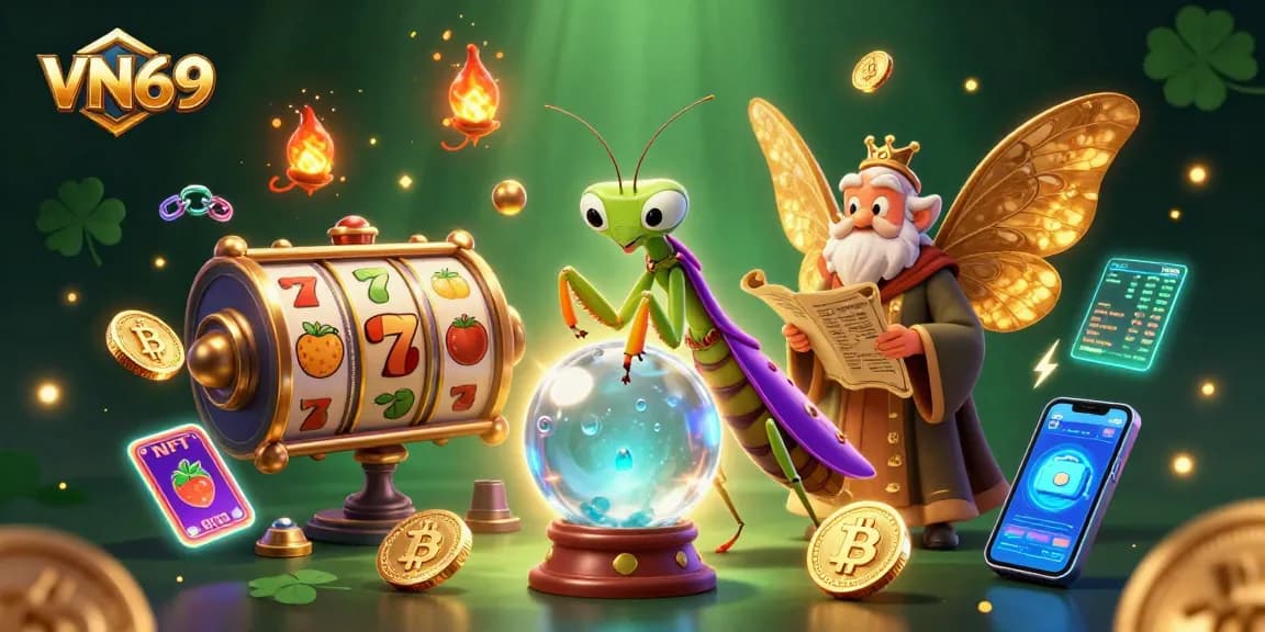 Engage in thrilling slots with VN69, where vibrant characters meet luxurious casino elements.