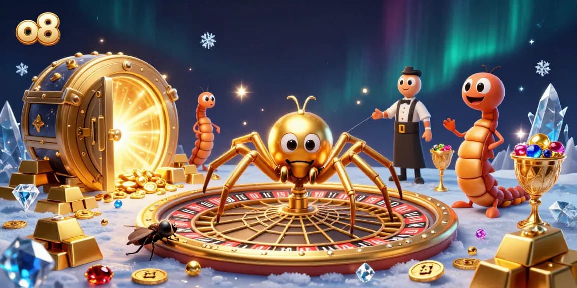 Place bets at O8 as the golden spider spins the roulette wheel