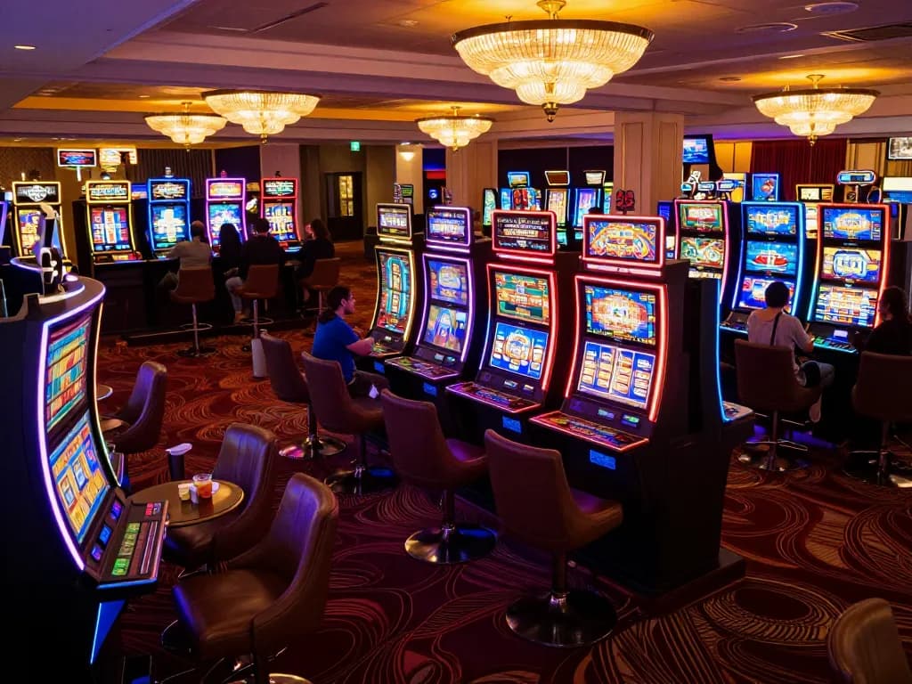 Exciting gaming atmosphere at the 805 club with vibrant slot machines flashing as players engage.