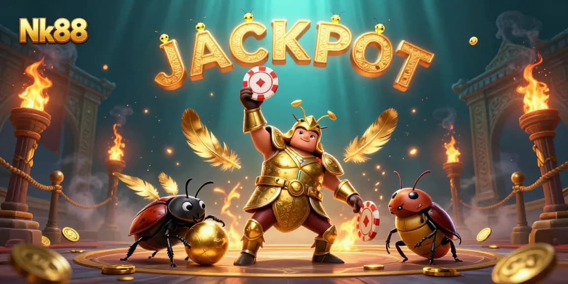 Play big with Nk88: Celebrating victory in a vibrant, animated casino scene.