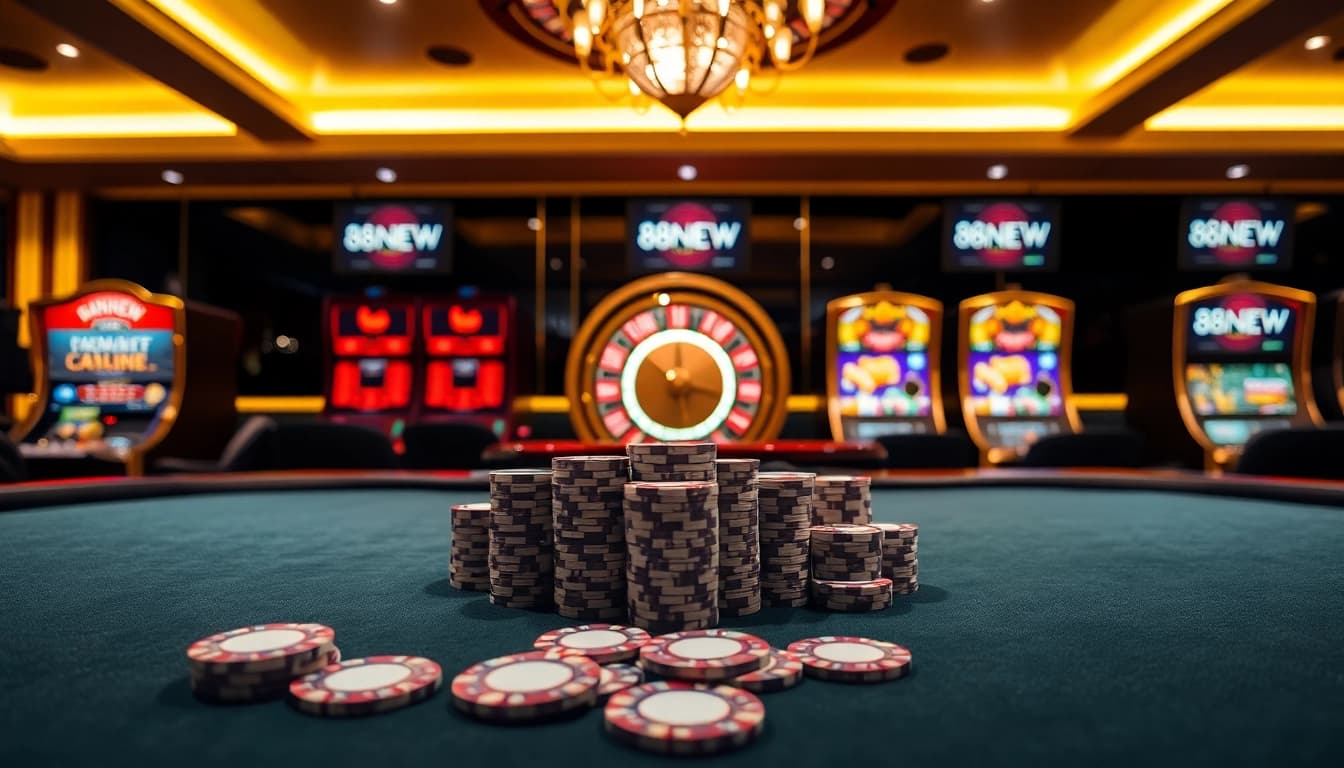 Engage in high-stakes gaming at 88NEW.autos with vibrant slot machines and poker tables.
