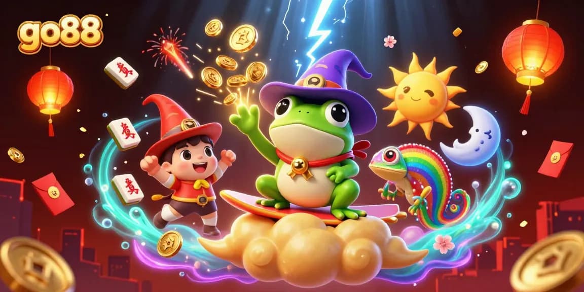 Win big with go88 in a vibrant 3D casino scene, featuring golden coins and dynamic game elements.