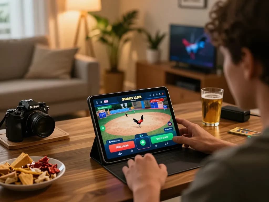 Engaging in đá gà online wala88 while placing real-time bets in a cozy home setup.