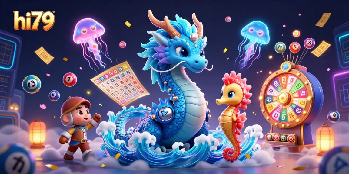 hi79 showcases an exciting online lottery atmosphere with vibrant characters and dynamic game elements.