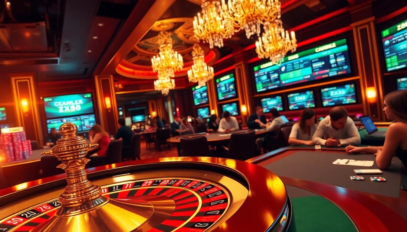 Players enjoying a thrilling game at ZX88 casino with exciting roulette action and vibrant atmosphere.