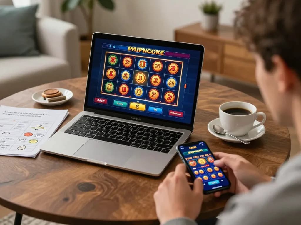 Engaging scene showcasing Link truy cập Xo88, a player enjoying an online casino game on a laptop.