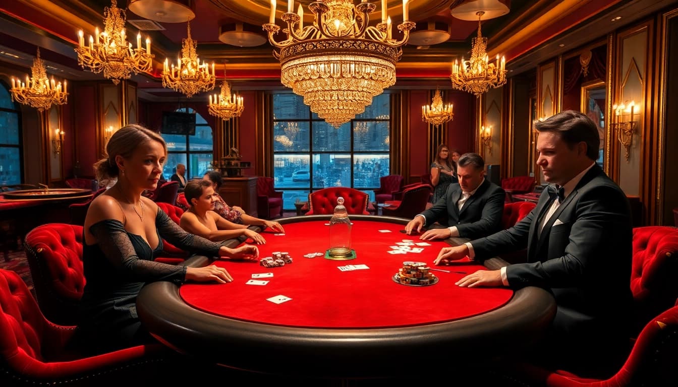 Players immerse in a high-stakes game at the luxurious zx88 us casino, showcasing excitement and elegance.