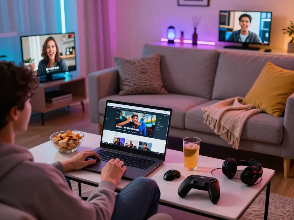 Engaging gaming scene with 789club platform, friends enjoying online games in a cozy environment.