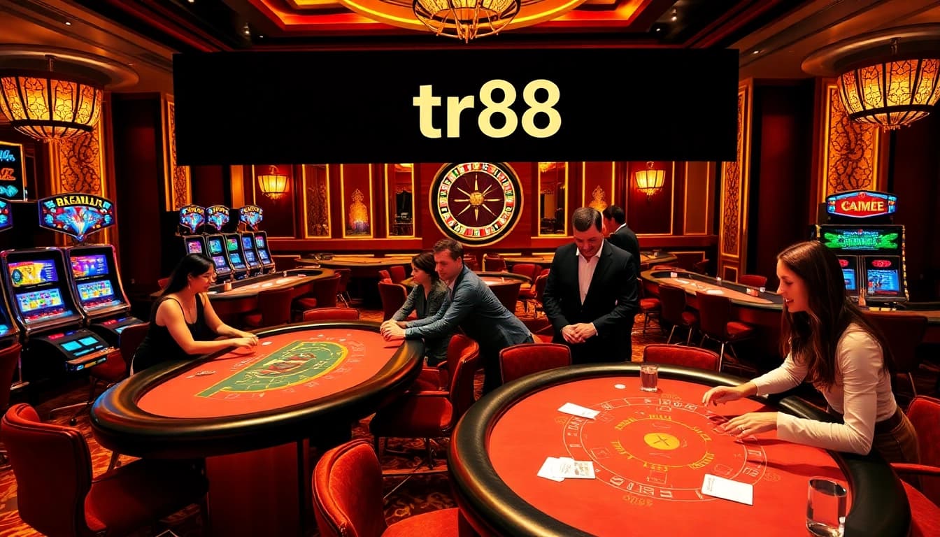 Players enjoying high-stakes gaming at TR88 casino with engaging tables and vibrant slot machines.