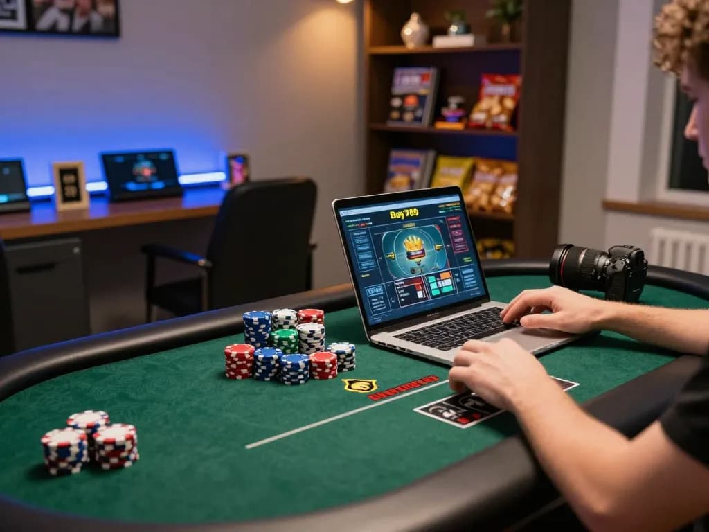 Player engaging in a strategy session on Bay789 online platform with focused determination and gaming materials