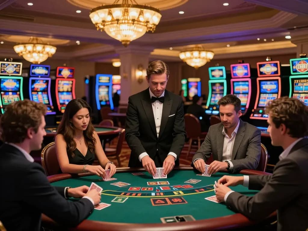 Players enjoying an engaging HITCLUB blackjack game at an upscale casino table.
