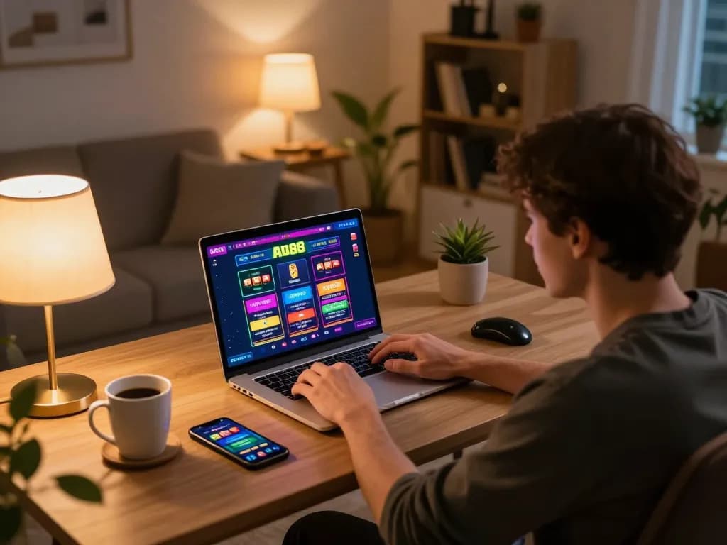 Engaged user playing on AU88 com casino platform, showcasing strategic gaming