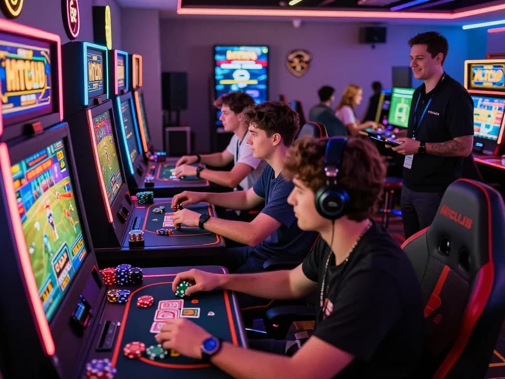 Hitclub gaming scene with players enjoying various online games and vibrant atmosphere