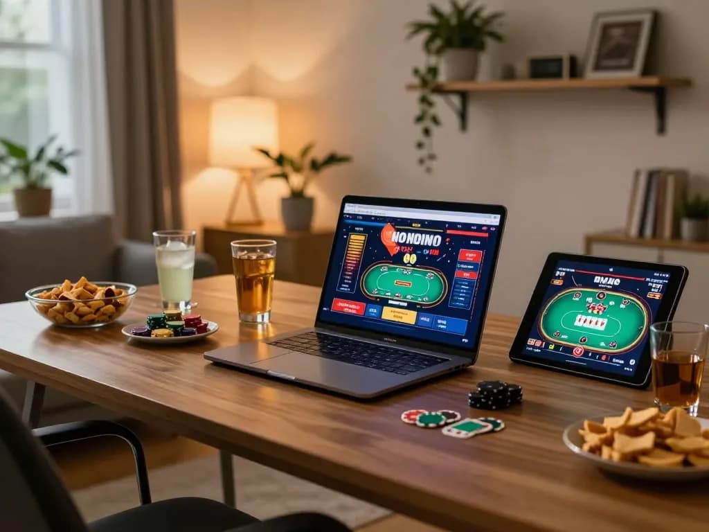 Engaging online gaming setup showcasing trang chủ mb66 with vibrant poker interface and cozy atmosphere.
