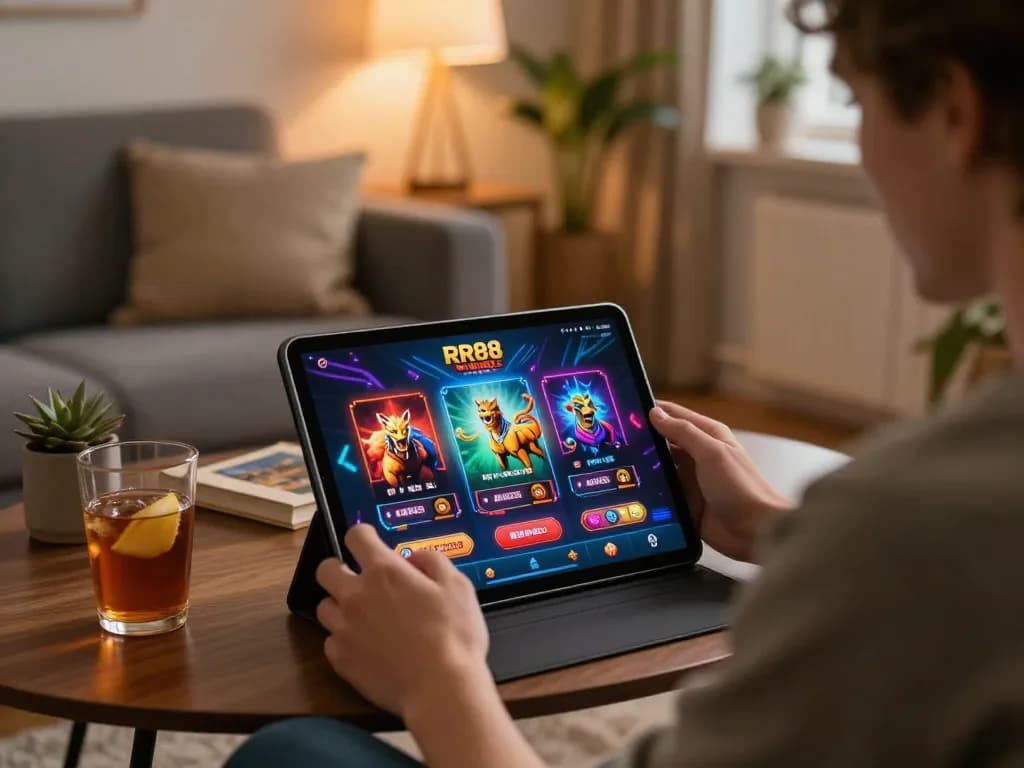 Engaging with the RR88 Wales casino app for a fun online gaming experience at home.