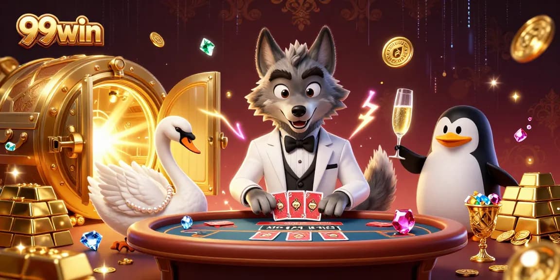Engage in thrilling baccarat action with 99win at a lavish casino scene