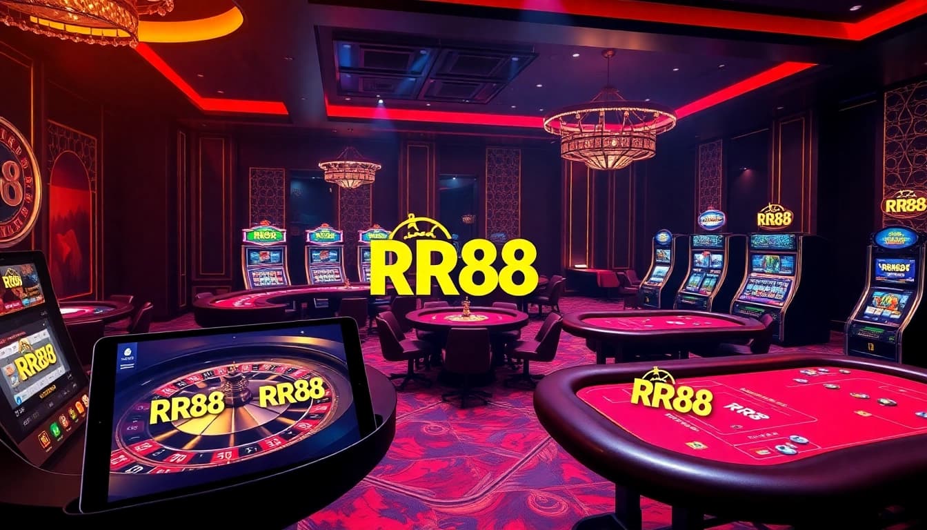 RR88 online casino displaying vibrant tables and interfaces for an exciting gambling experience.