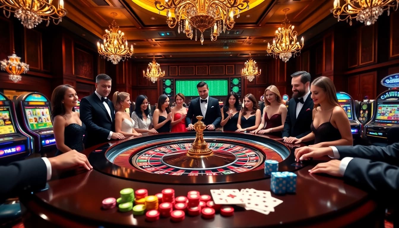 Experience high-stakes excitement at https://uu88.bio/ with players gathered around a luxurious roulette table.