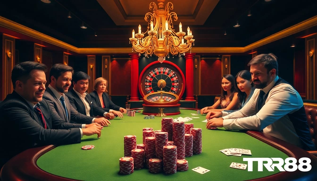 Experience strategic gameplay at TR88, featuring professional poker and stunning casino elements.