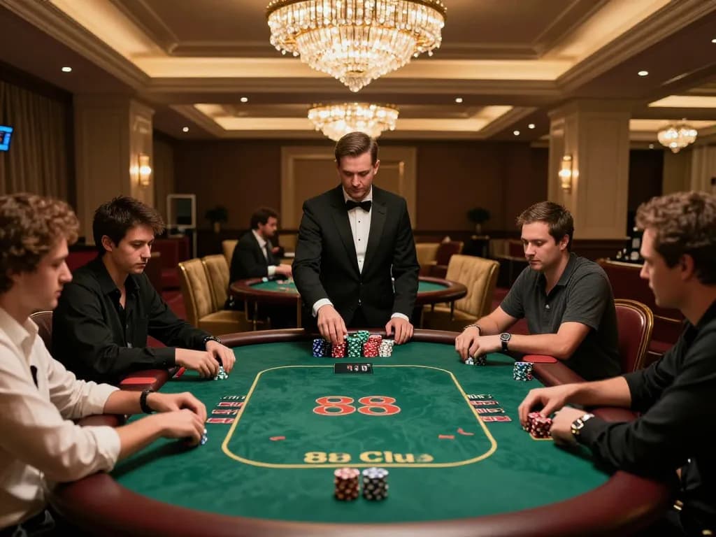 Players enjoy a thrilling poker game at the 88 club casino, highlighting the excitement and strategy involved.