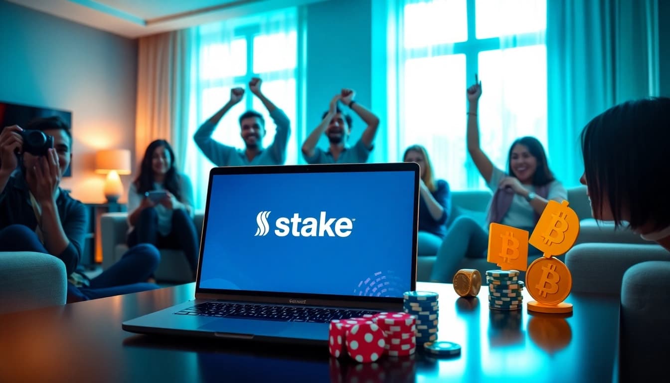 Stake סוכן מסייע לשחקנים בסביבה משחקית ביתית ומרתקת עם אלמנטים של קזינו.