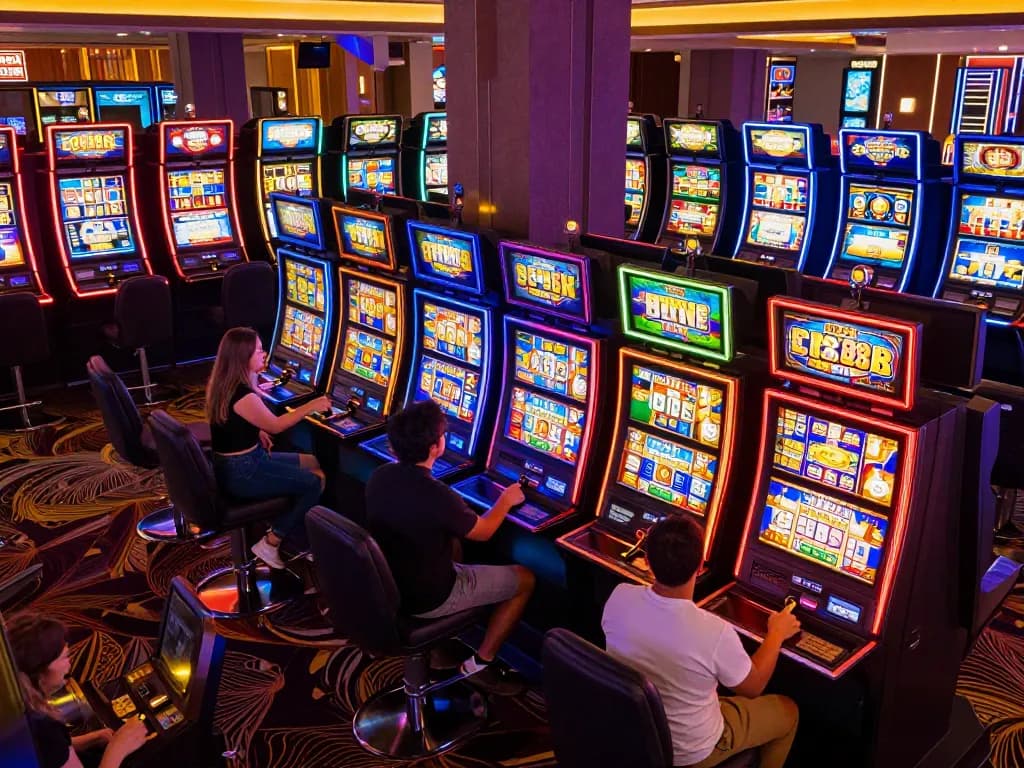 Players engaging with slot88 machines in a lively casino atmosphere, showcasing excitement and strategic gameplay