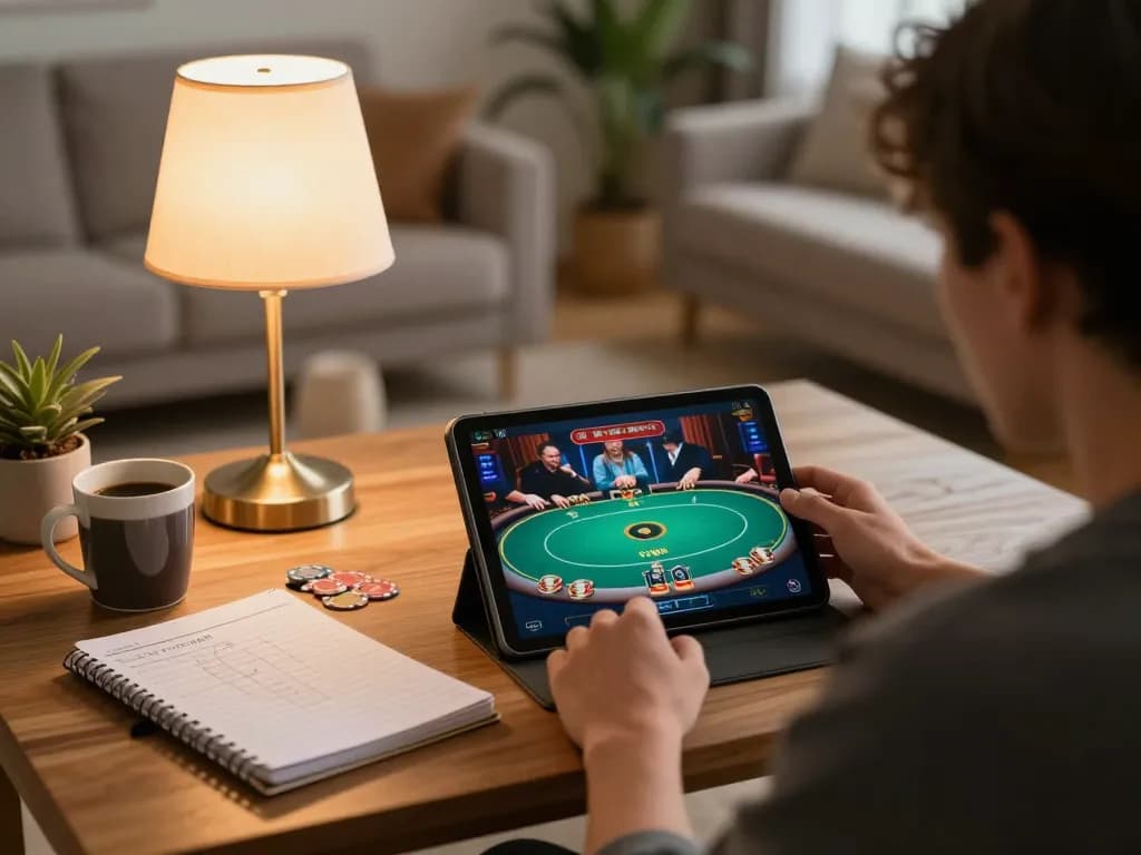 Engaging in fly88 online poker from a cozy home setup with strategy notes