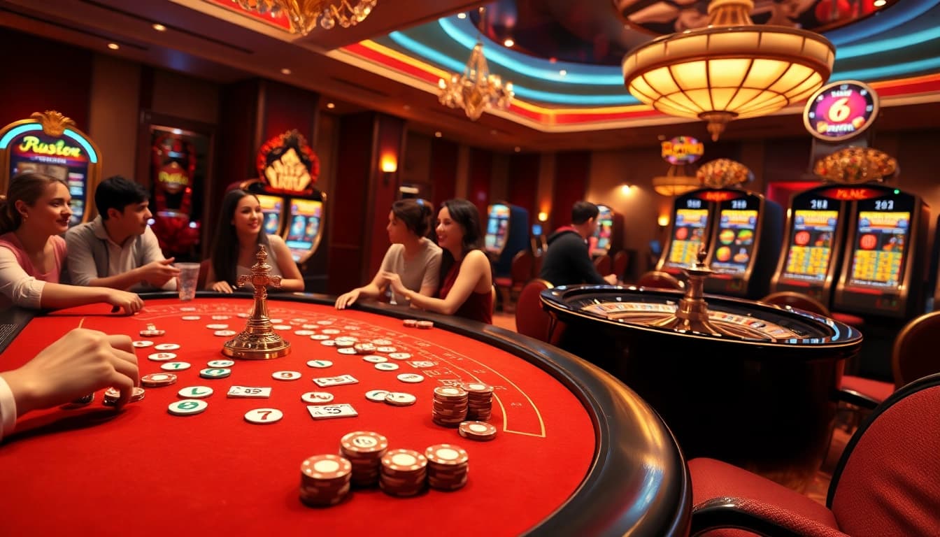 Experience the thrill of online gambling at https://rr88c.pro/ with vibrant poker setups and enticing roulette wheels.