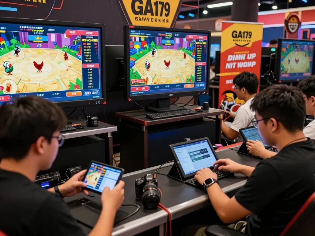 Excited players engaged in live betting on https://ga179.press/ in a dynamic online chicken fighting atmosphere.