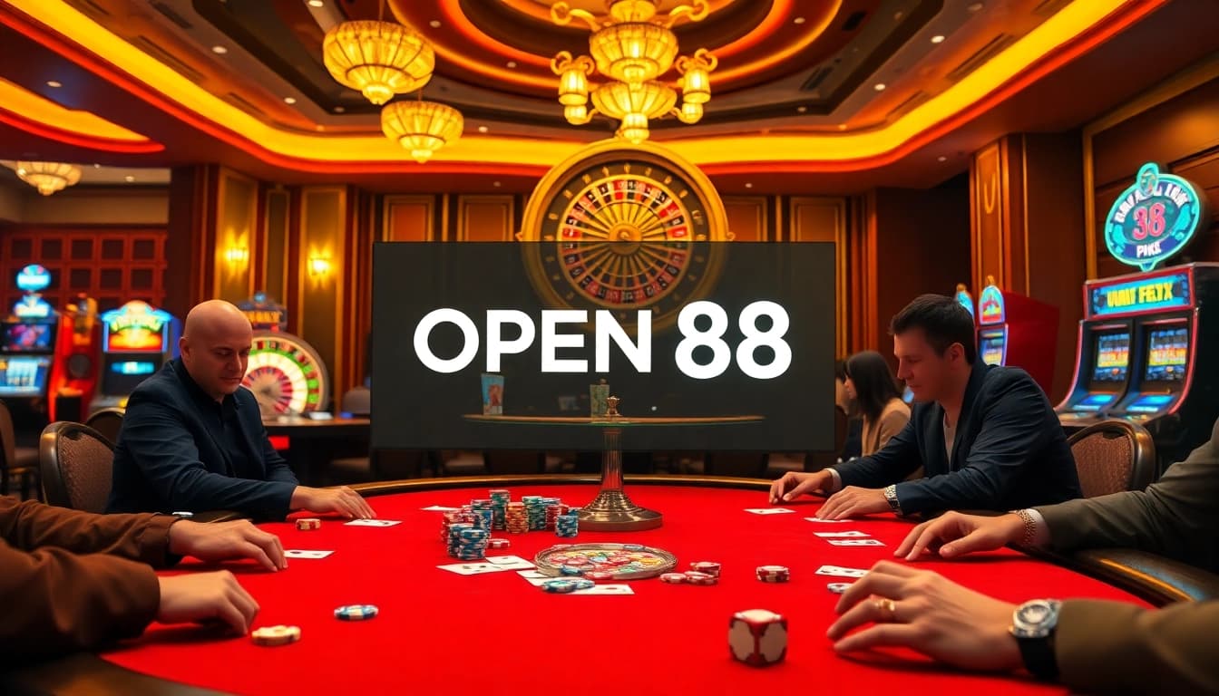 Exciting poker game at OPEN 88 casino, displaying vibrant chips and thrilling roulette action.