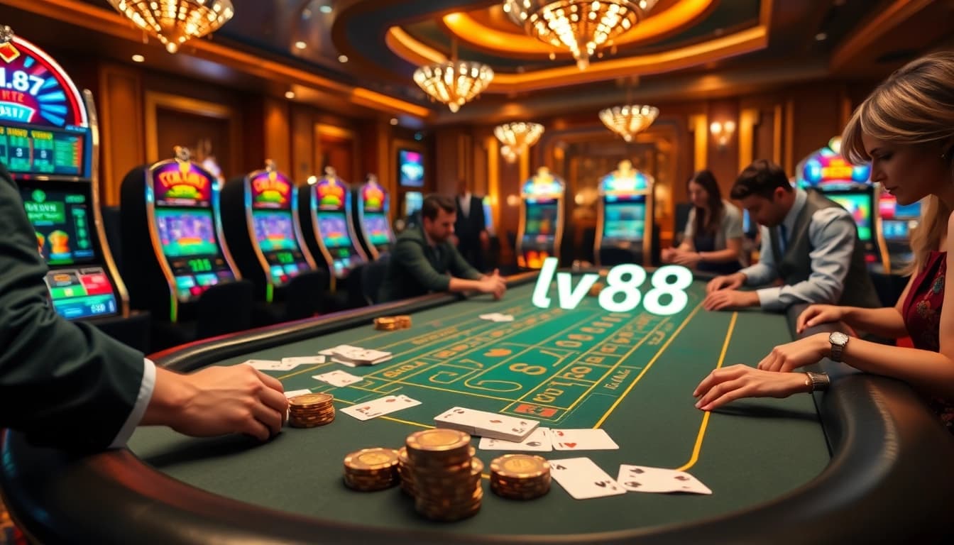 Engage with thrilling baccarat gameplay at lv88, featuring poker chips and high-stakes action.
